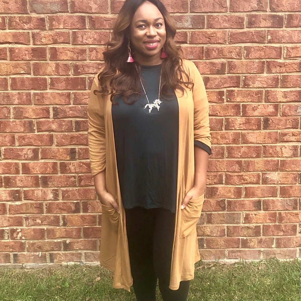 Plus Size Lightweight, Long-Line Tan Cardigan